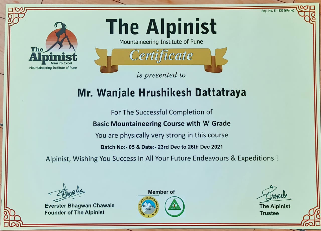 Basic Mountaineering Course — Grade A — The Alpinist Mountaineering Institute of Pune